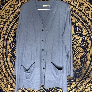 LOGO Lori Goldstein Blue Women's Cardigan with Button Front